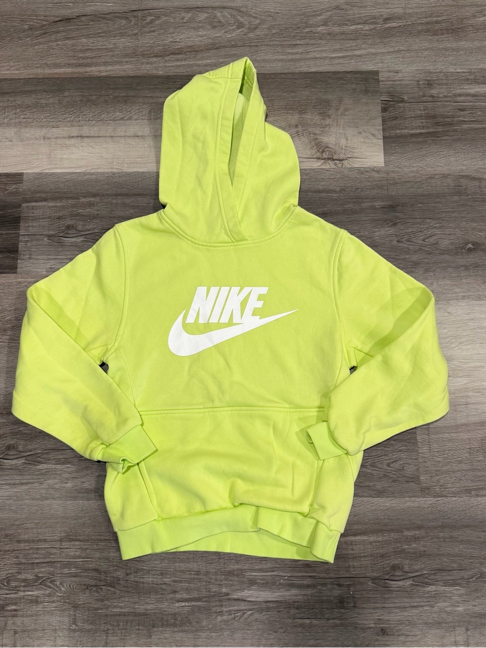 Nike Kids Neon Green Pullover Hoodie Logo Graphic Fleece Hooded Pockets Size L
